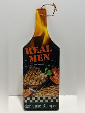 Real Men Don't Use Recipes BBQ Sign - Black & Orange